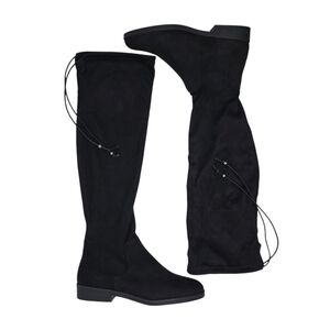 New Black Knee High Riding Boots 10 Kohls SO Velour Englishmuffin Back Tie Shoes